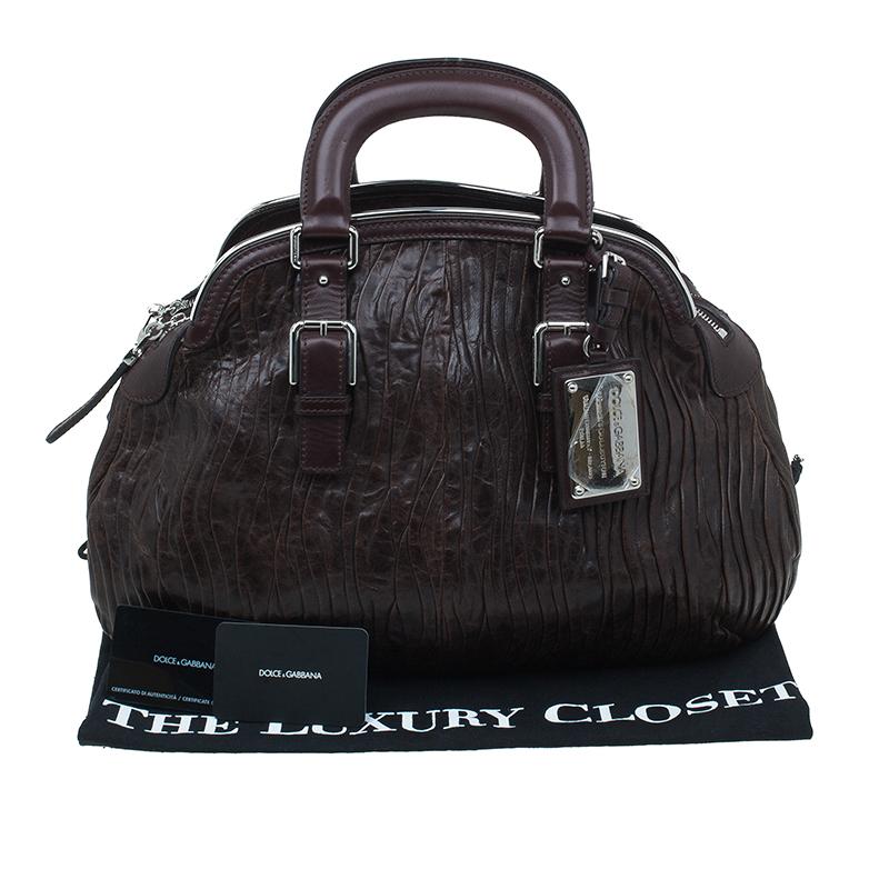 Dolce and Gabbana Brown Pleated Leather Miss Bauletto Dome Satchel 4