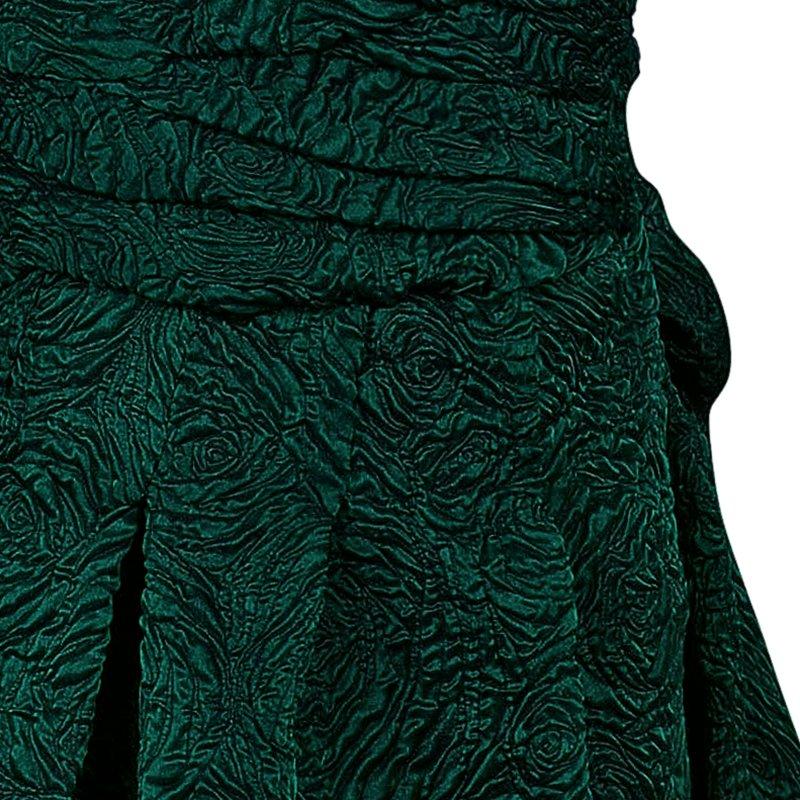 Women's Monique Lhuillier Green Tufted-skirt Strapless Gown M