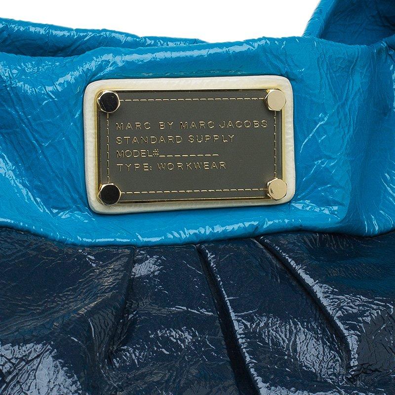 Women's Marc by Marc Jacobs Navy Blue Bicolor Patent Leather Classic Q Hillier Hobo