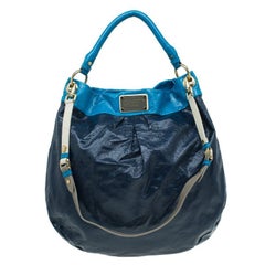 Marc by Marc Jacobs Navy Blue Bicolor Patent Leather Classic Q Hillier Hobo