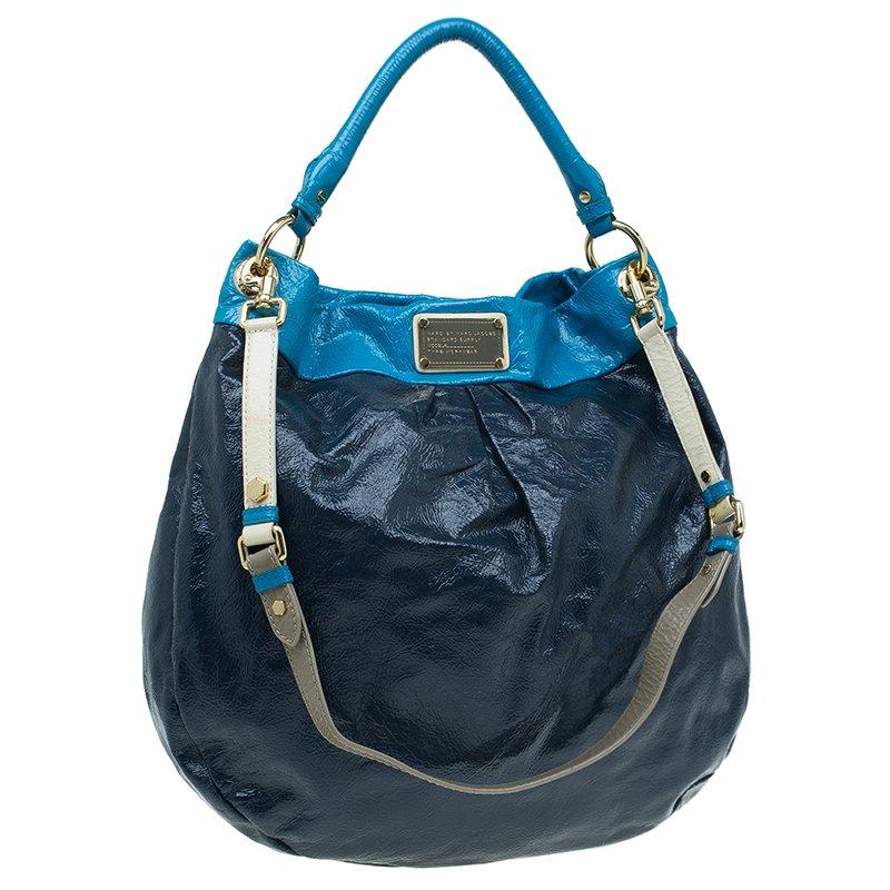Marc by Marc Jacobs Navy Blue Bicolor Patent Leather Classic Q Hillier Hobo 8