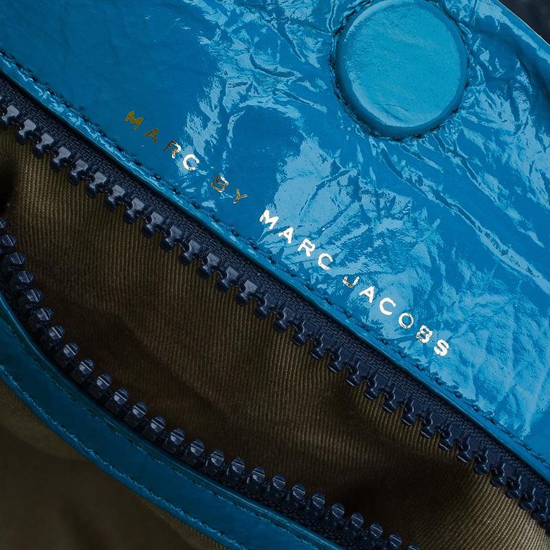 Marc by Marc Jacobs Navy Blue Bicolor Patent Leather Classic Q Hillier Hobo 4