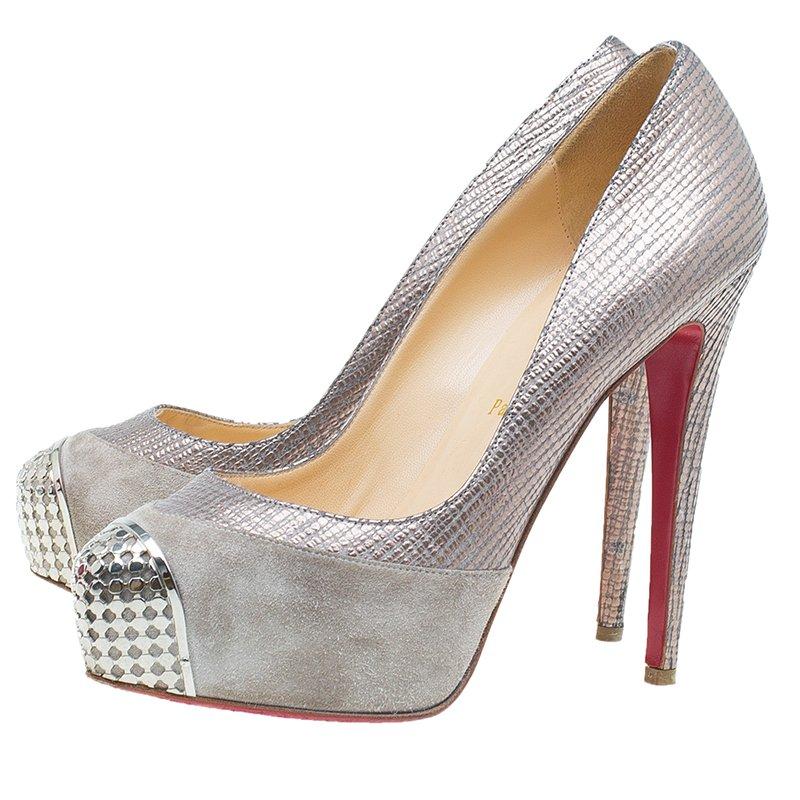 Christian Louboutin Grey Suede and Leather Maggie Platform Pumps Size 39 3