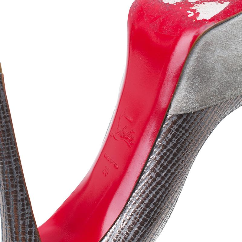 Christian Louboutin Grey Suede and Leather Maggie Platform Pumps Size 39 5