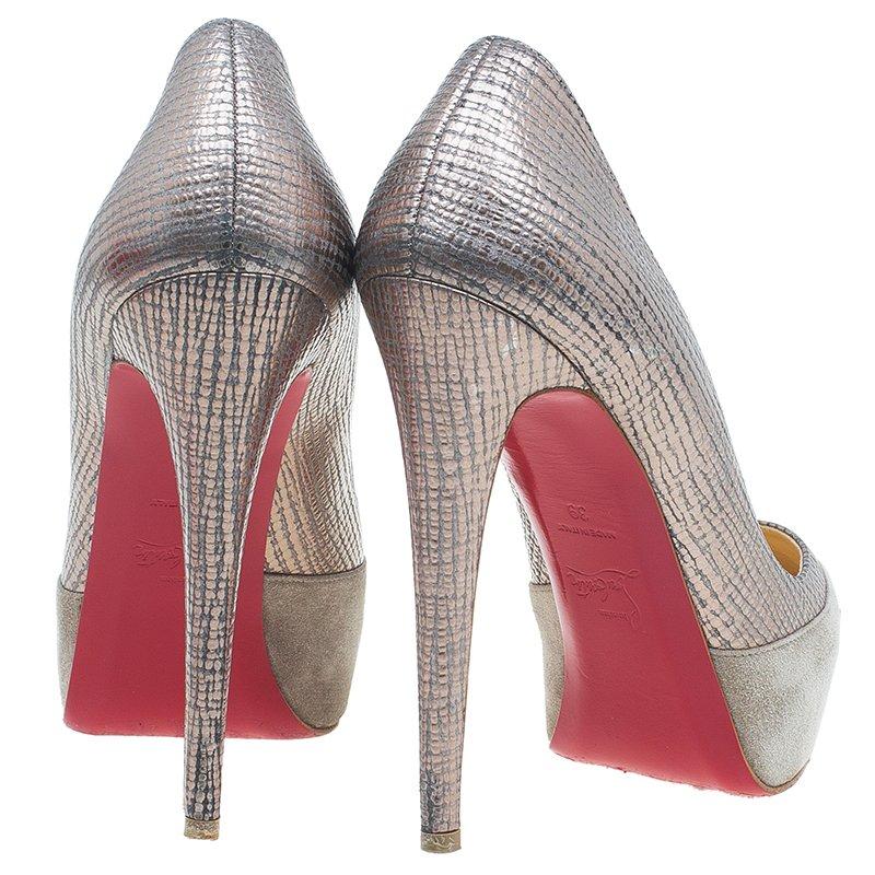Gray Christian Louboutin Grey Suede and Leather Maggie Platform Pumps Size 39
