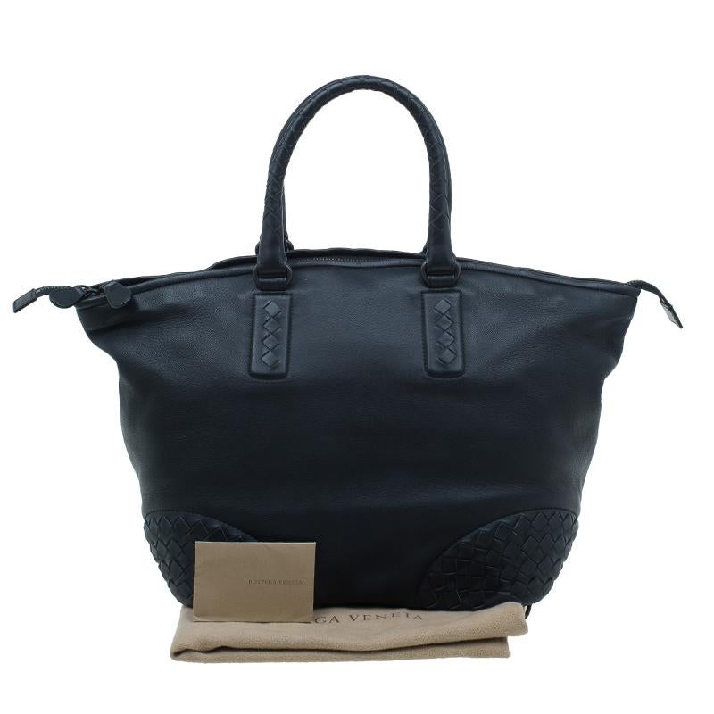 Women's Bottega Veneta Black Nappa Intrecciato Leather Small Tote Bag