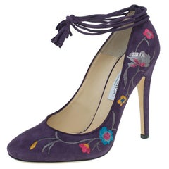Jimmy Choo Purple Suede Embroidered Chelan Tie Up Pumps Size 40
