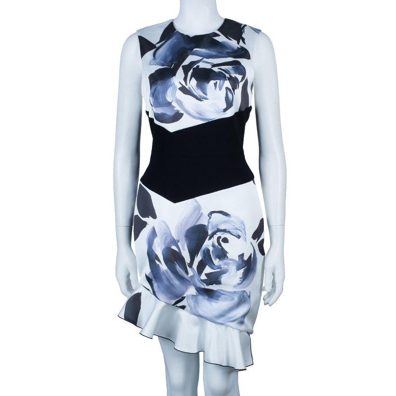 Blue Prabal Gurung Rose Print Asymmetric Sleeveless Dress M