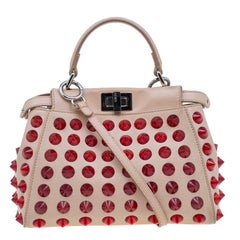 Fendi Pink/Red Leather Mini Studded Peekaboo Top Handle Bag