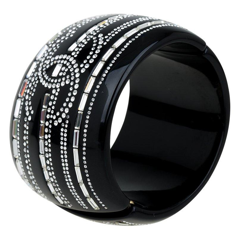 Chanel CC Crystals Black Resin Bangle Bracelet 2