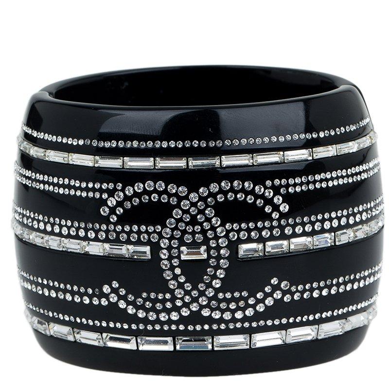 Contemporary Chanel CC Crystals Black Resin Bangle Bracelet