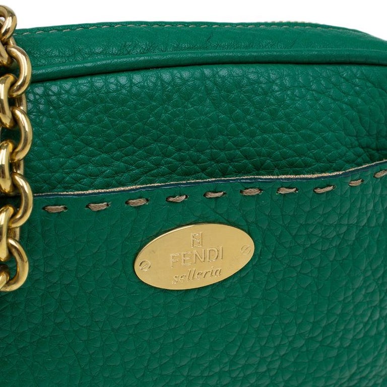 Fendi Green Leather Selleria Leather Small Crossbody Bag at 1stDibs