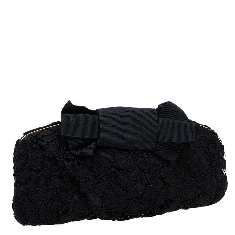 Women's Dolce and Gabbana Black Lace Bow Evening Bag
