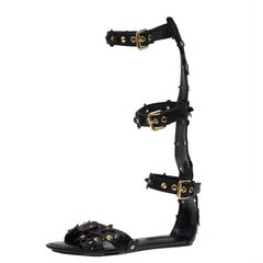 Louis Vuitton Black Leather Fleur Gladiator Sandals Size 36