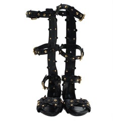 Louis Vuitton Black Leather Fleur Gladiator Sandals Size 36