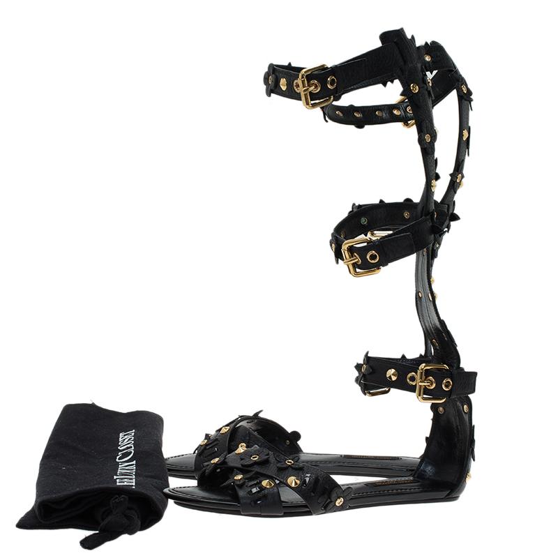 Louis Vuitton Black Leather Fleur Gladiator Sandals Size 36 3