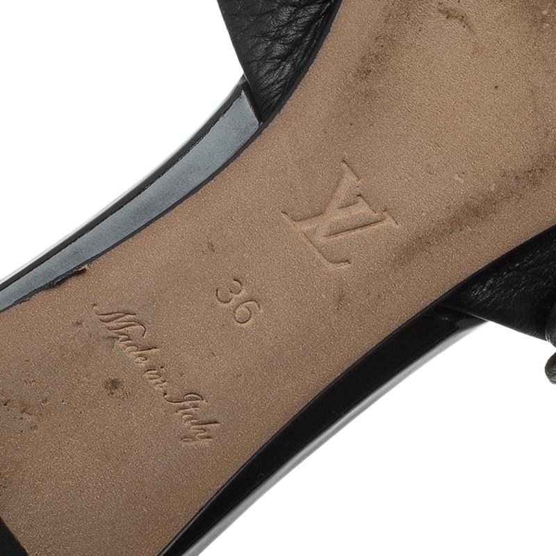 Women's Louis Vuitton Black Leather Fleur Gladiator Sandals Size 36