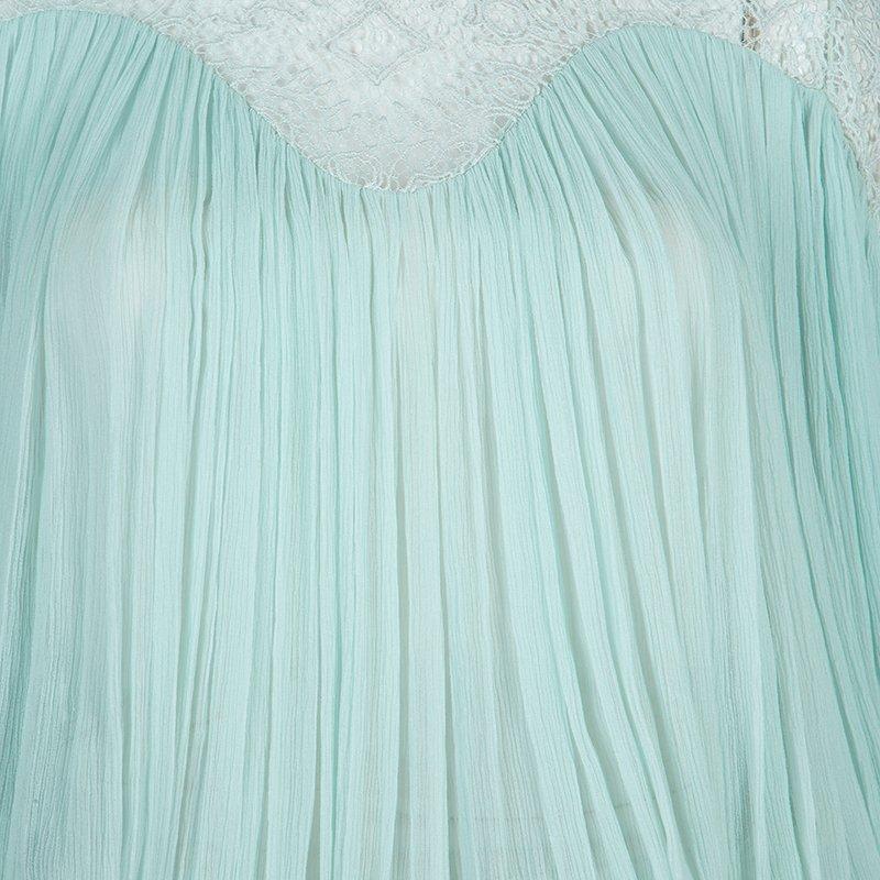 Chloe Light Blue Crinkled Chiffon Lace Detail Long Sleeve Maxi Dress S 2