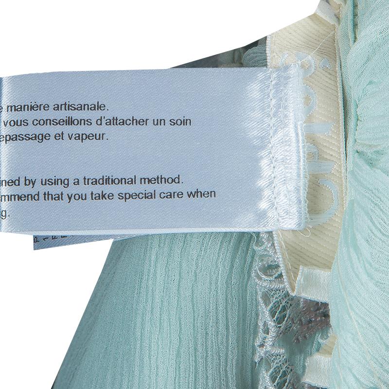 Chloe Light Blue Crinkled Chiffon Lace Detail Long Sleeve Maxi Dress S 3