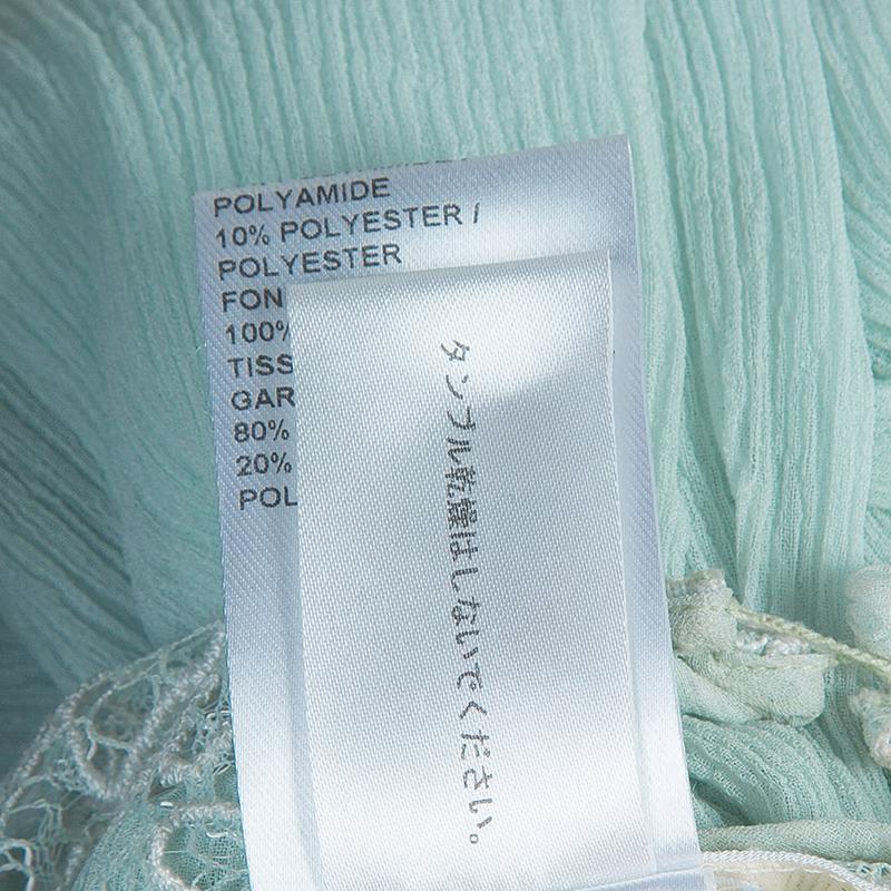 Chloe Light Blue Crinkled Chiffon Lace Detail Long Sleeve Maxi Dress S 5