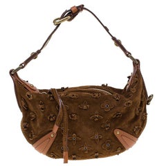 Louis Vuitton Orange Monogram Suede Limited Edition Onatah Fleurs GM Hobo  For Sale at 1stDibs