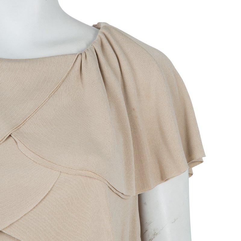 Chanel Beige Knit Petal Sleeve Ruffle Detail Dress S 1
