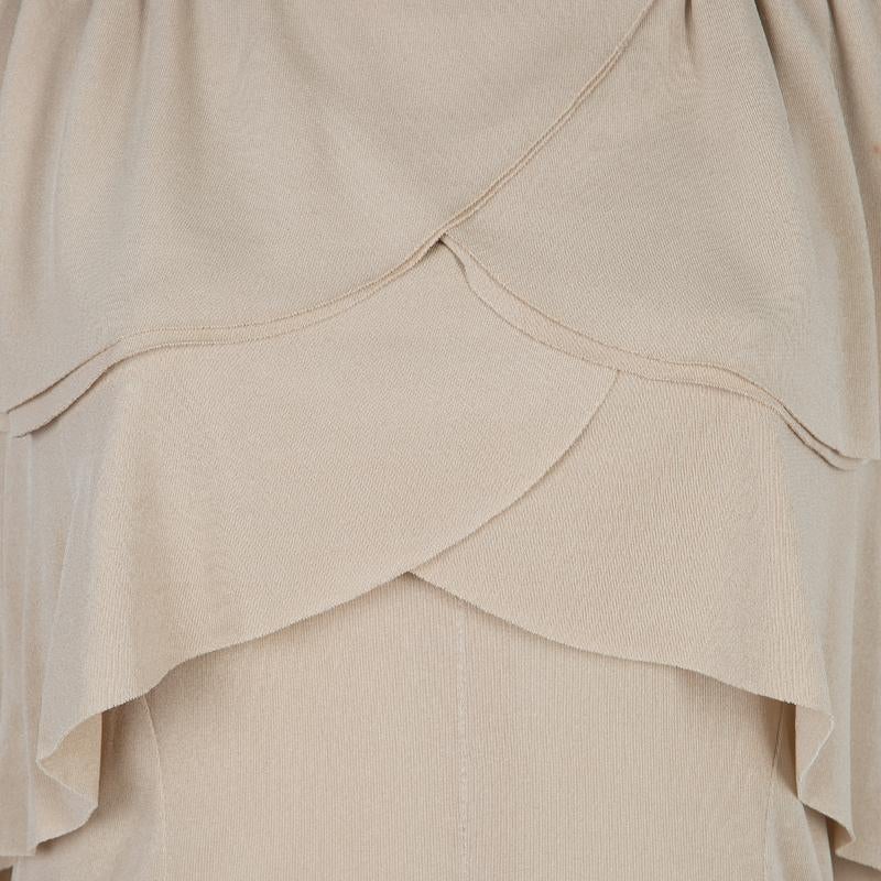 Chanel Beige Knit Petal Sleeve Ruffle Detail Dress S 2