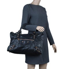 Balenciaga Black Lambskin Leather Giant 21 Rose Gold hardware Work Bag