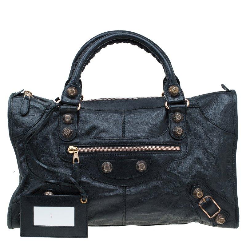 Balenciaga Black Lambskin Leather Giant 21 Rose Gold hardware Work Bag
