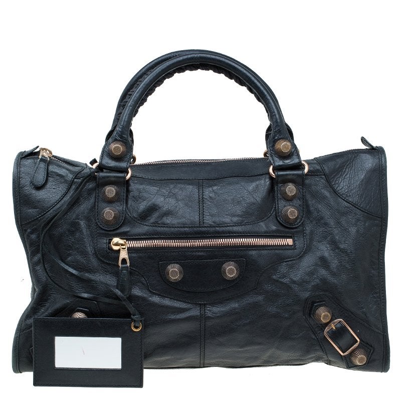 Balenciaga Black Lambskin Leather Giant 21 Rose Gold Hardware Work Balenciaga Black Lambskin Leather Giant 21 Rose Gold Hardware Work Bag For At 1stdibs