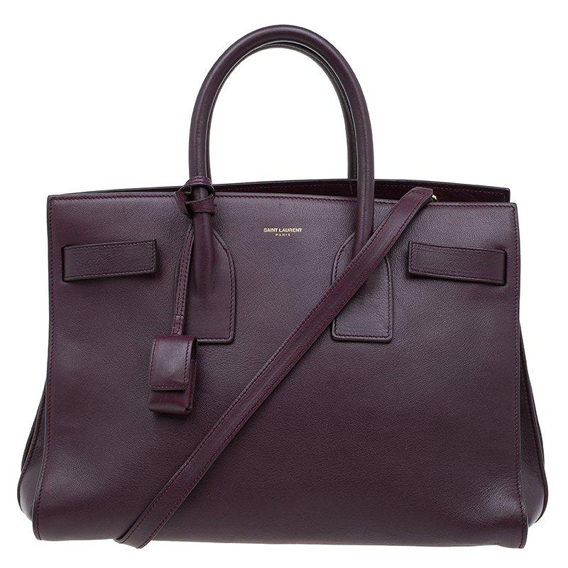 Saint Laurent Paris Burgundy Leather Small Classic Sac De Jour Tote