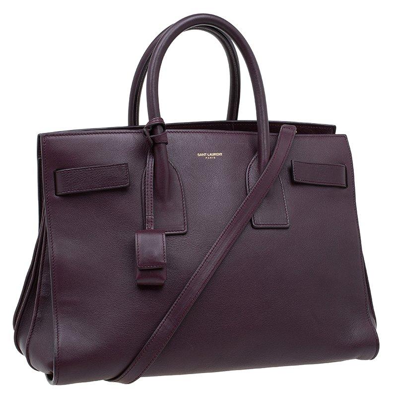 Black Saint Laurent Paris Burgundy Leather Small Classic Sac De Jour Tote