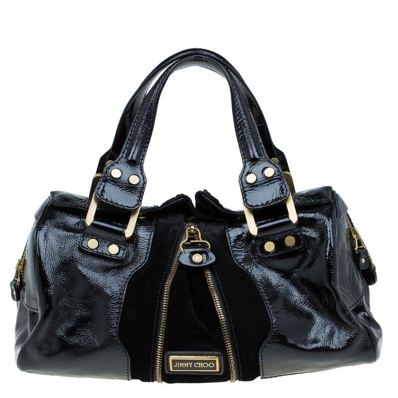 Women's Jimmy Choo Black Patent Leather and Suede Marla Satchel