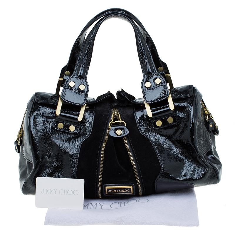 Jimmy Choo Black Patent Leather and Suede Marla Satchel 6