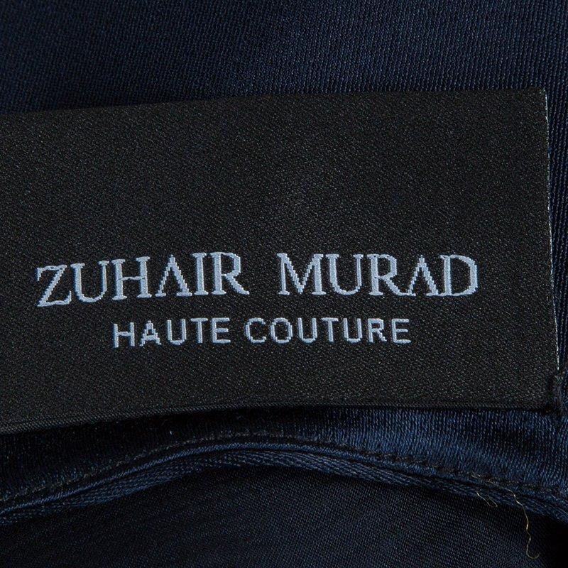Zuhair Murad Navy Blue Chiffon Overlay Cape Dress L In Good Condition In Dubai, Al Qouz 2