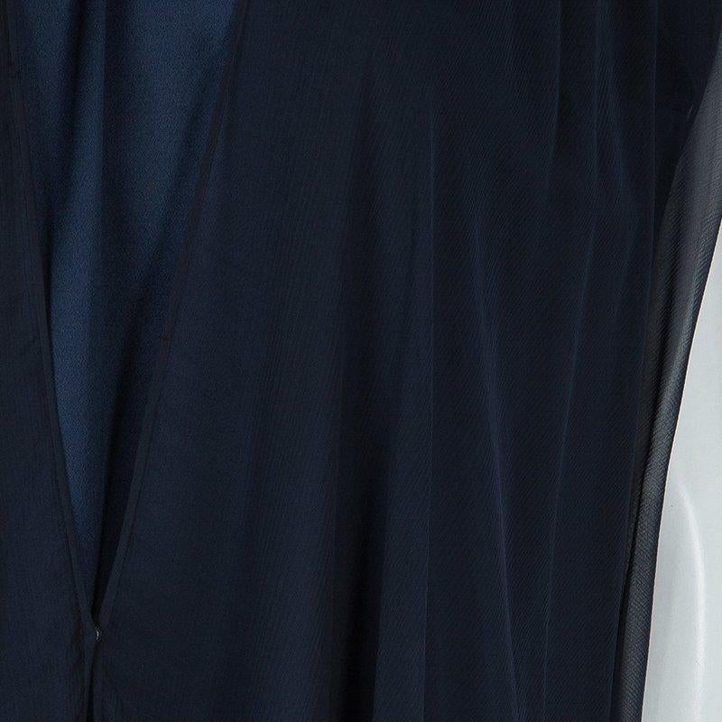 Zuhair Murad Navy Blue Chiffon Overlay Cape Dress L 2