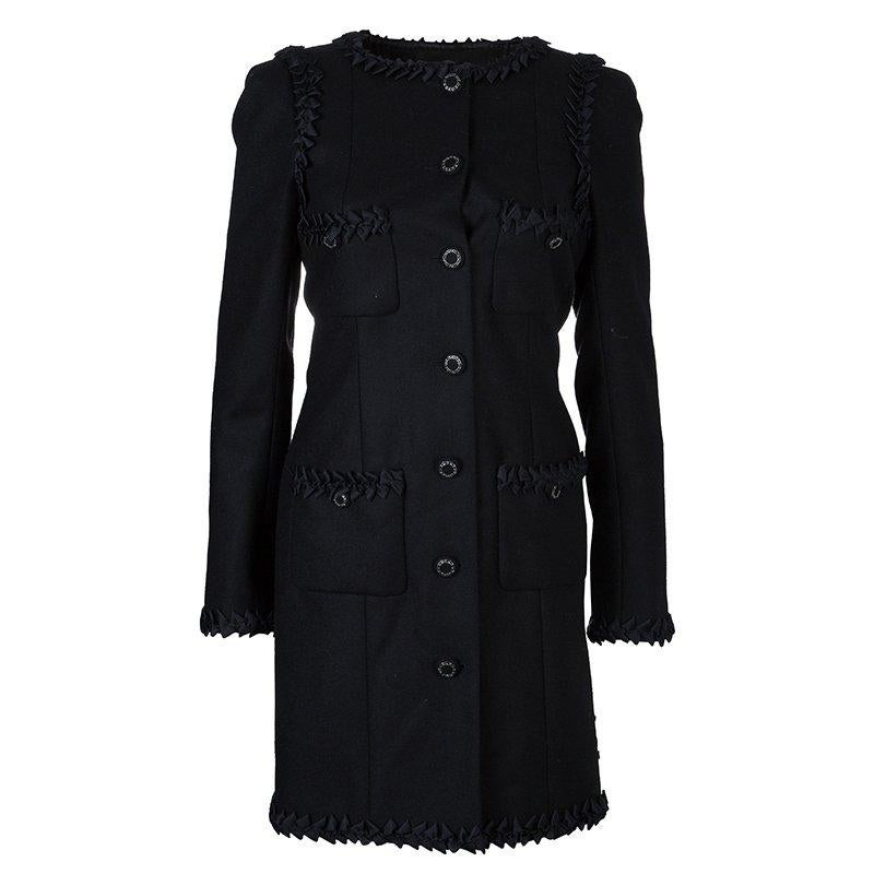Chanel Black Geometric Applique Detail Overcoat S