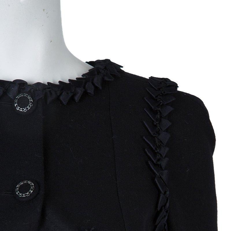 Chanel Black Geometric Applique Detail Overcoat S 4