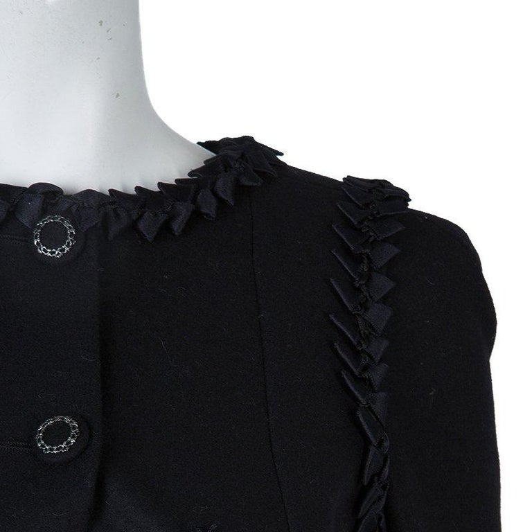Chanel Black Geometric Applique Detail Overcoat S at 1stDibs