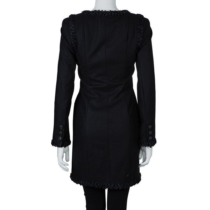 Chanel Black Geometric Applique Detail Overcoat S In Good Condition In Dubai, Al Qouz 2
