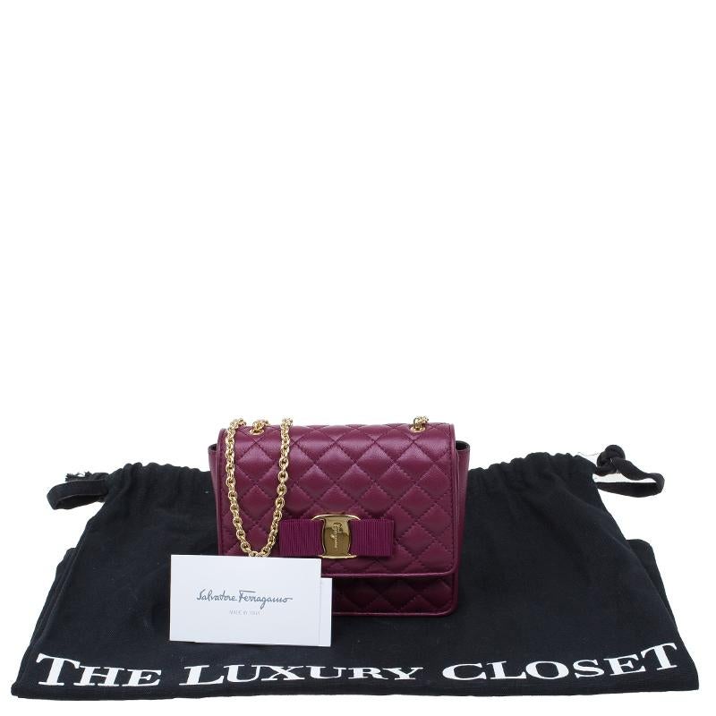 Salvatore Ferragamo Burgundy Quilted Leather Ginny Shoulder Bag 2