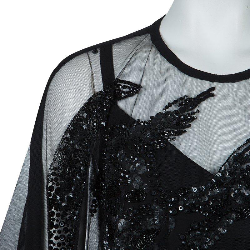 Women's Elie Saab Black Mesh Overlay Sequin Embellished Top M