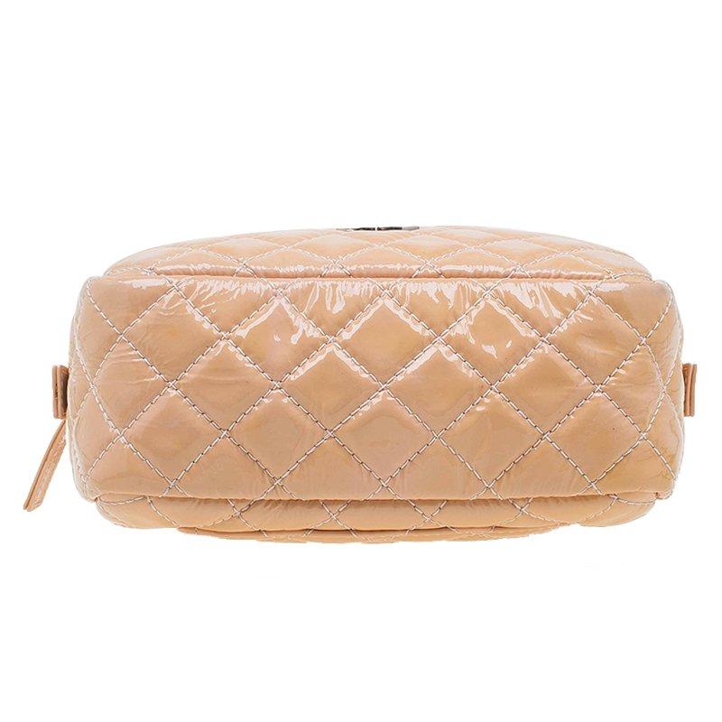 Chanel Beige Quilted Patent Leather Valentine Collection Camera Case Bag 4