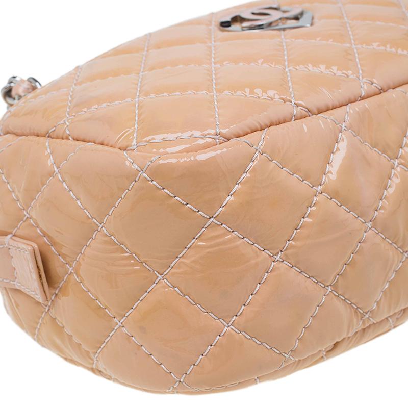 Chanel Beige Quilted Patent Leather Valentine Collection Camera Case Bag 1