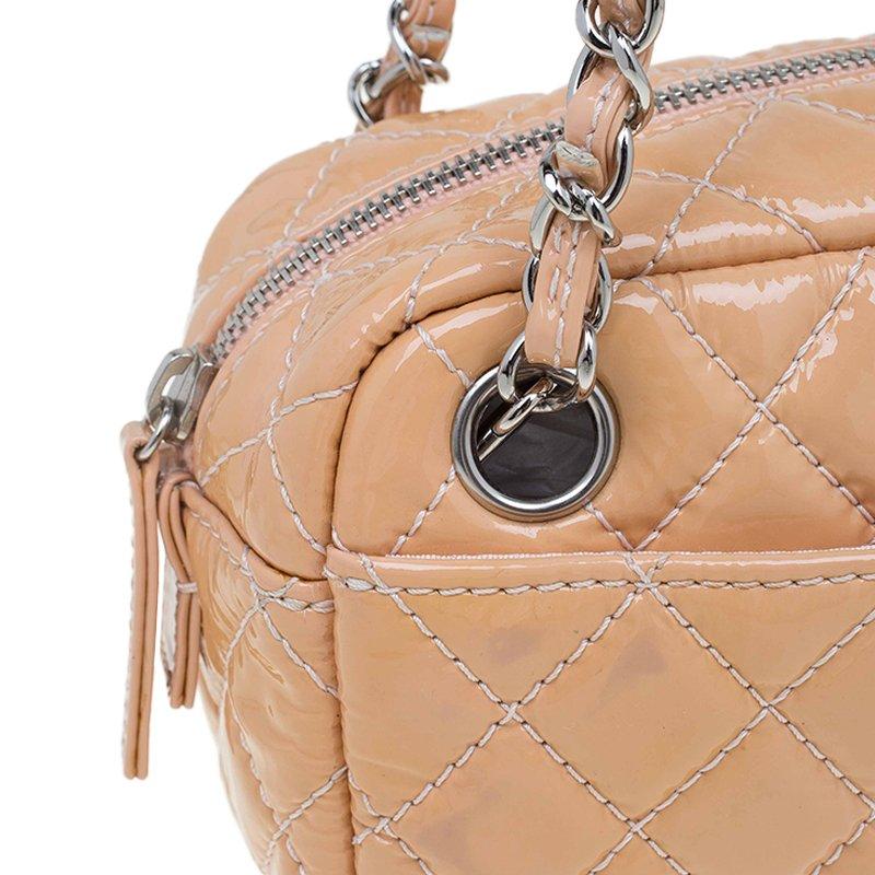 Chanel Beige Quilted Patent Leather Valentine Collection Camera Case Bag 5