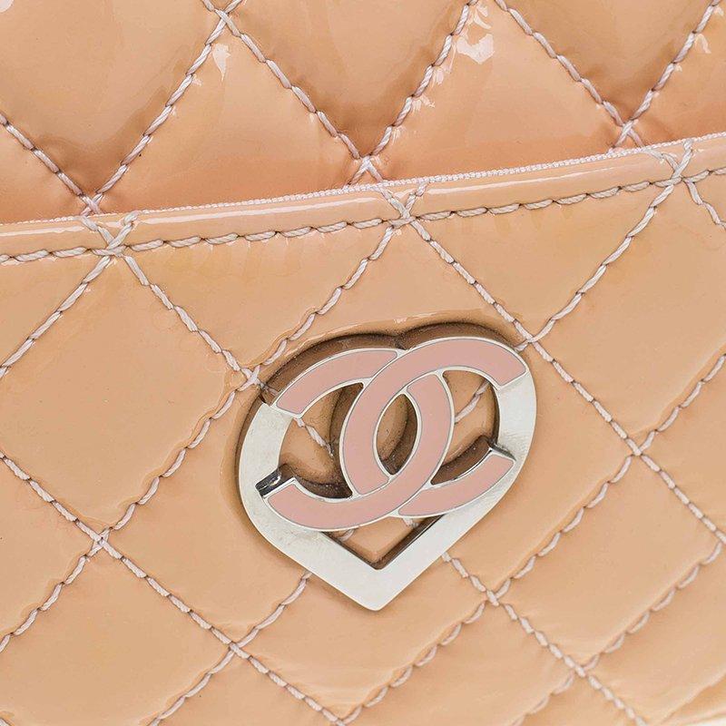 Chanel Beige Quilted Patent Leather Valentine Collection Camera Case Bag 6