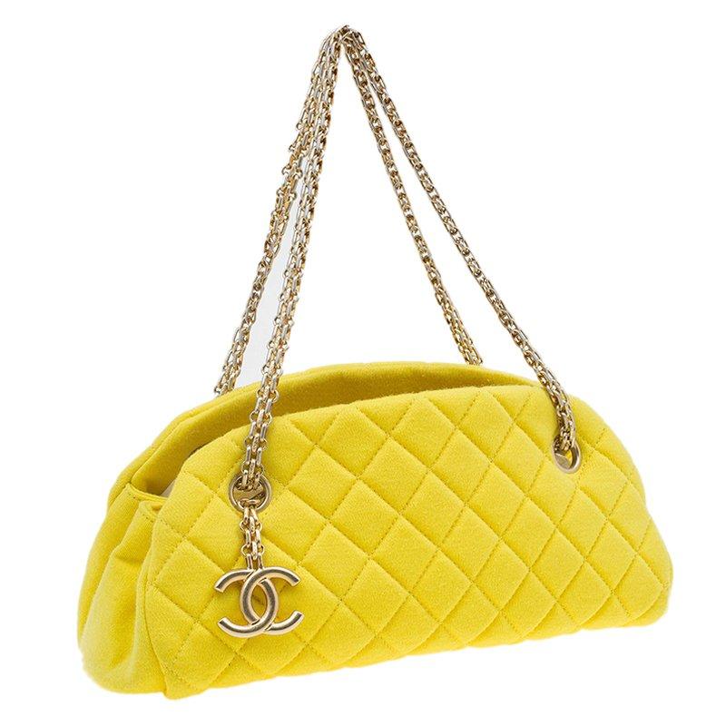Women's Chanel Yellow Quilted Jersey Small Just Mademoiselle Bowling Bag