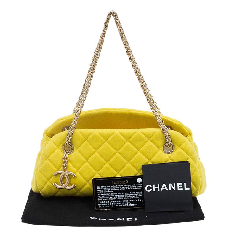 Chanel Yellow Quilted Jersey Small Just Mademoiselle Bowling Bag 6