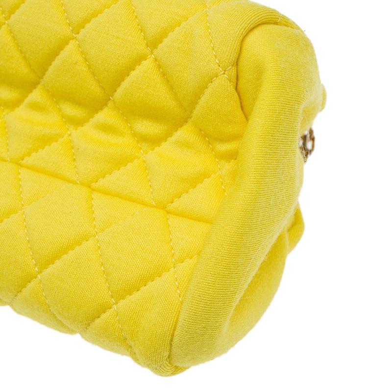 Chanel Yellow Quilted Jersey Small Just Mademoiselle Bowling Bag 9