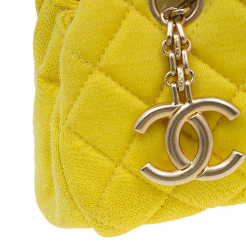 Chanel Yellow Quilted Jersey Small Just Mademoiselle Bowling Bag 11